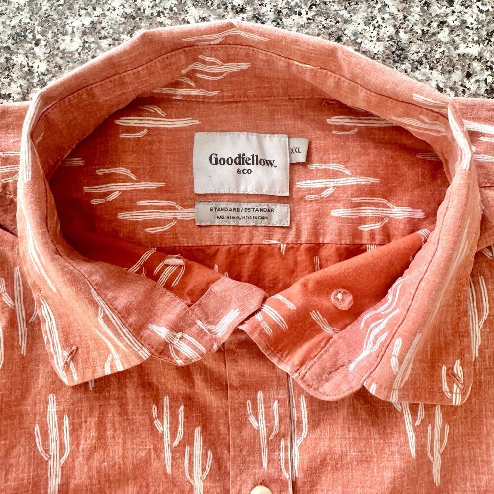 Goodfellow Shirt Men XXL Cactus Terracotta Button Northrop Western Short Sleeve - Picture 10 of 13